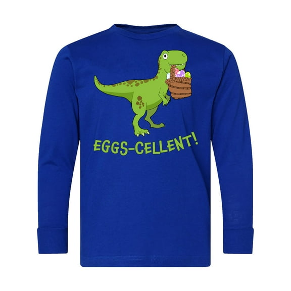 Inktastic Eggs-cellent Cute Easter T-rex Dinosaur Long Sleeve Youth T-Shirt