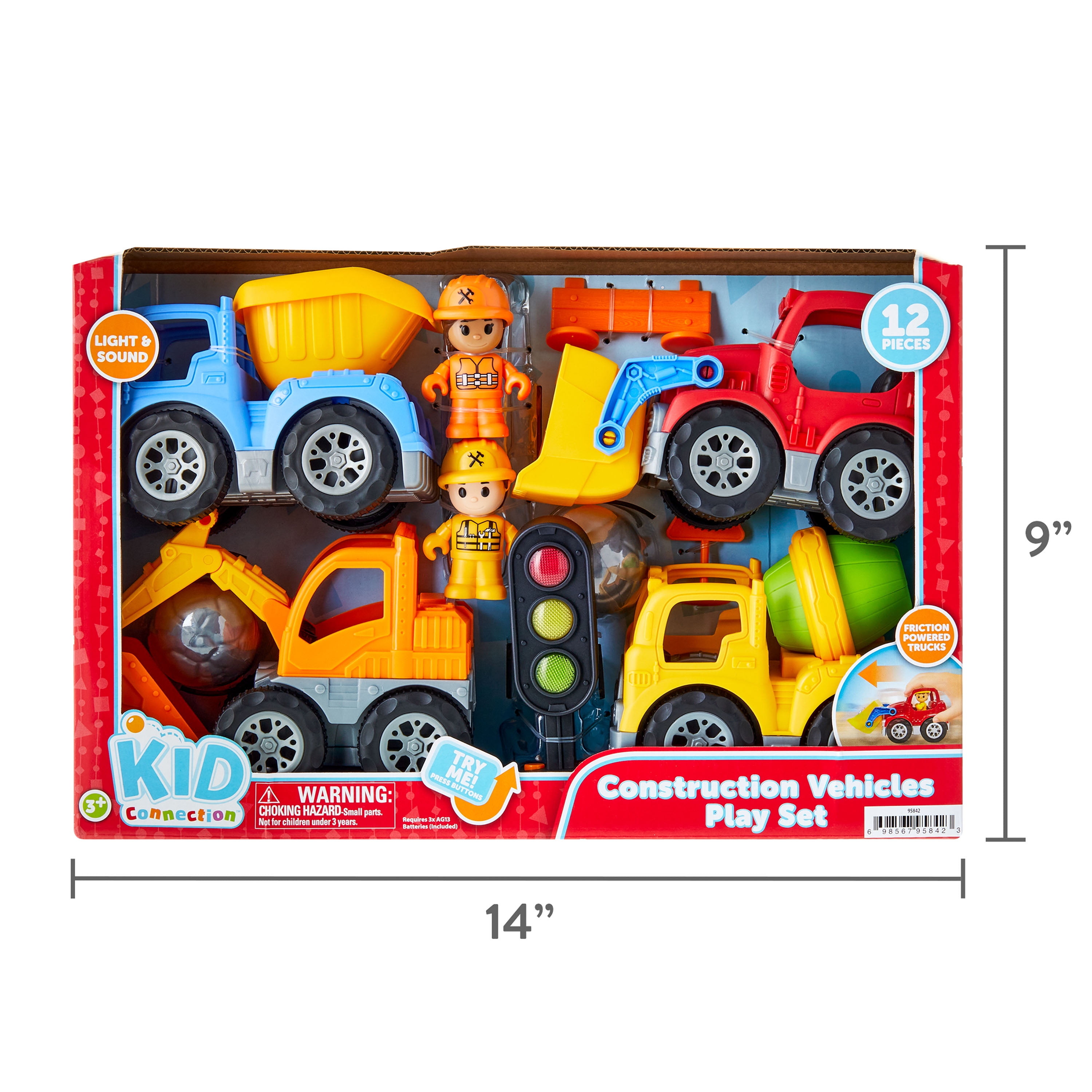 Kid Connection Construction Vehicles Play Set, 12 Pieces, Toddler Toys