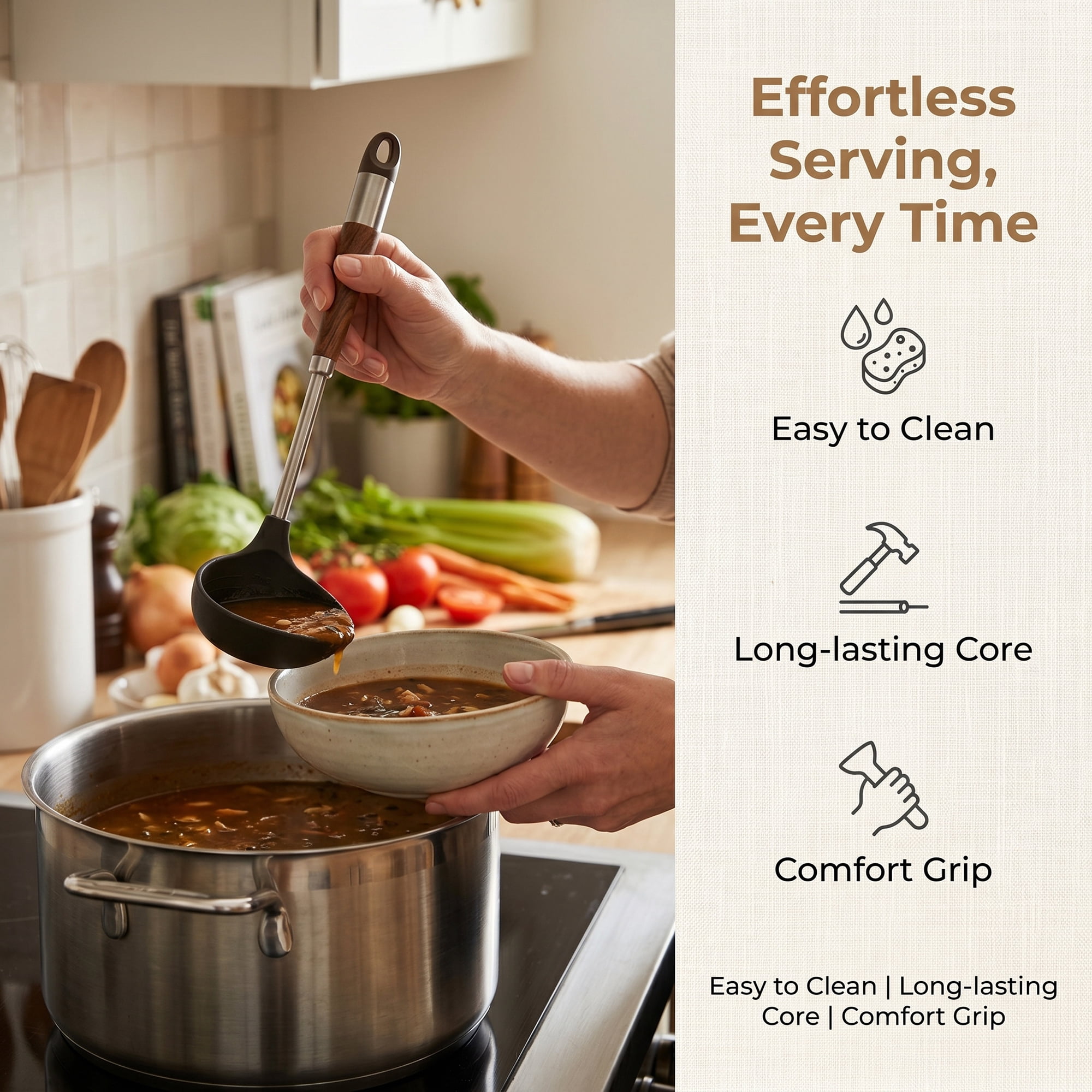 Unique Bargains Silicone Non Stick Cookware Heat Resistant Soup Spoon A 14.3"x3.8"