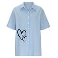 thumbnail image 4 of Wycnly Womens Shirts V-Neck Short Sleeve Heart Print Summer Cute Tops Fashion Button Down Lapel Soft Cotton Linen Cardigan Blouses Blue s Clearance Under $5, 4 of 6
