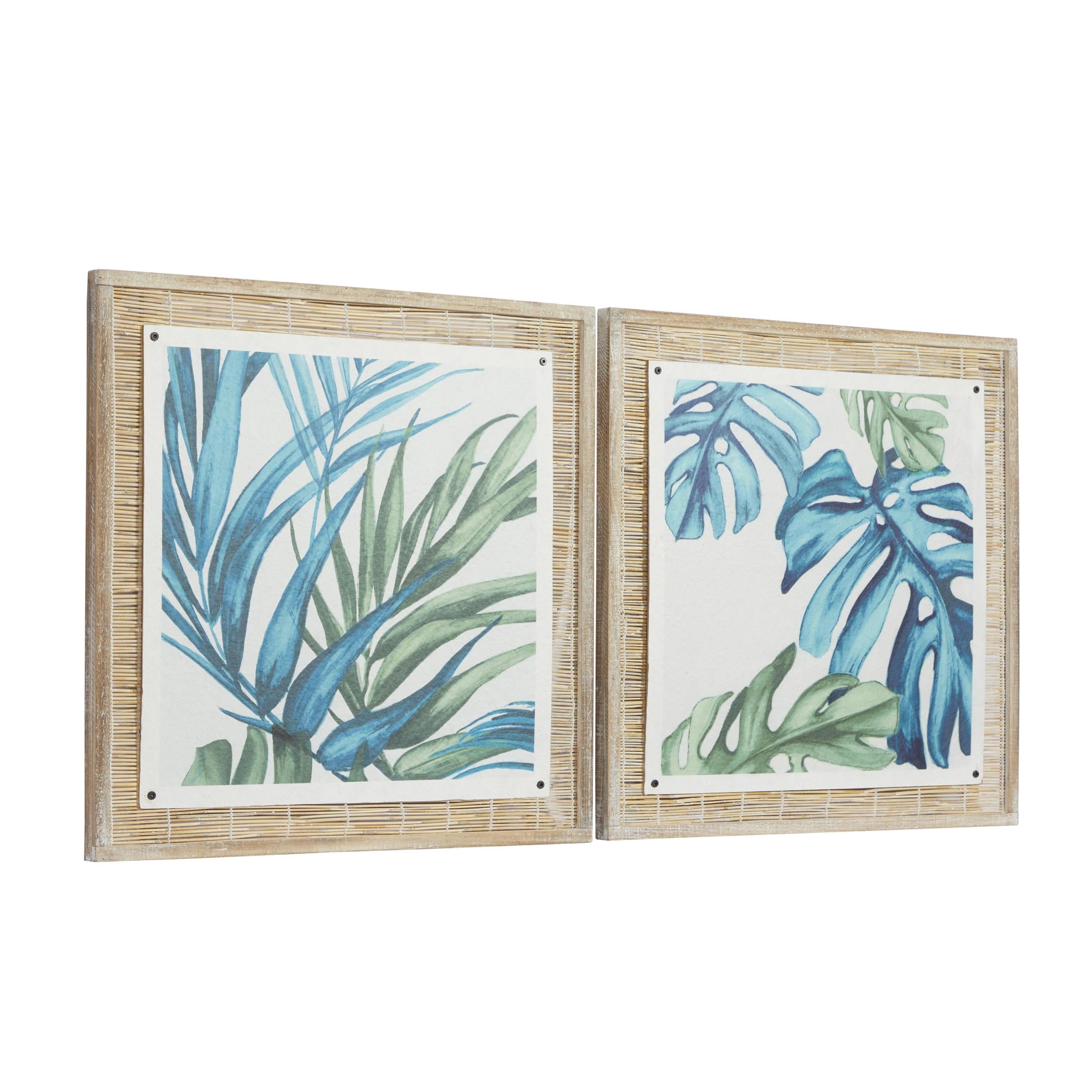 29" x 29" Leaf Framed Wall Art with Brown Frame, by DecMode (2 Count)