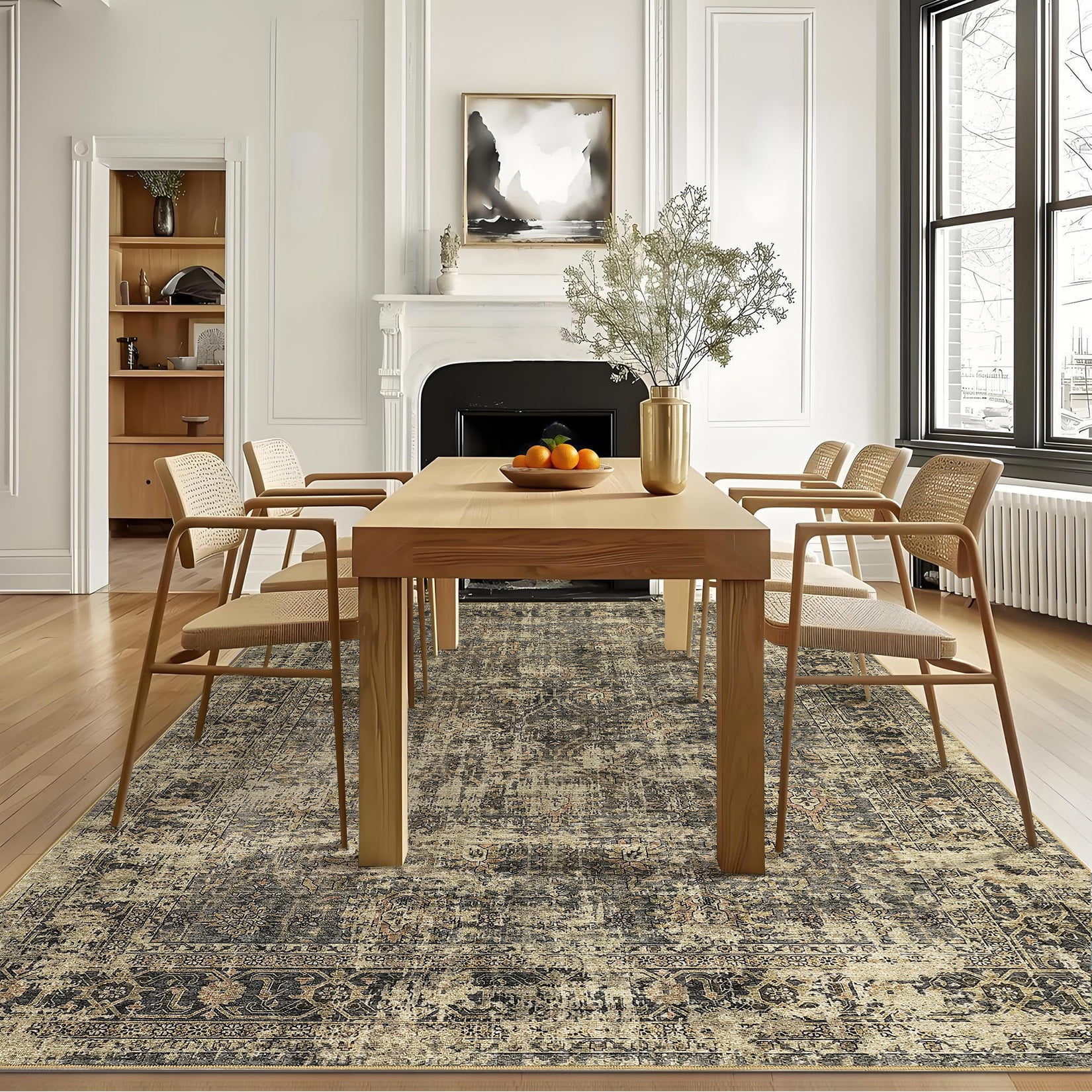 FairOnly 5'x7'Oriental Distressed Area Rug Machine Washable Non Slip Vintage Soft Indoor Floor Cover for Living Room Bedroom Office Study Room,Green
