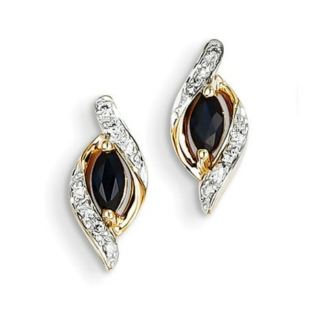 14k Yellow Gold 0.4IN Long Diamond & Sapphire Post Earrings