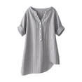 thumbnail image 7 of Otvok Plus Size Women's Cotton Linen Shirts Casual Comfortable Striped Print Short Sleeve V-Neck Summer Blouse, 7 of 7