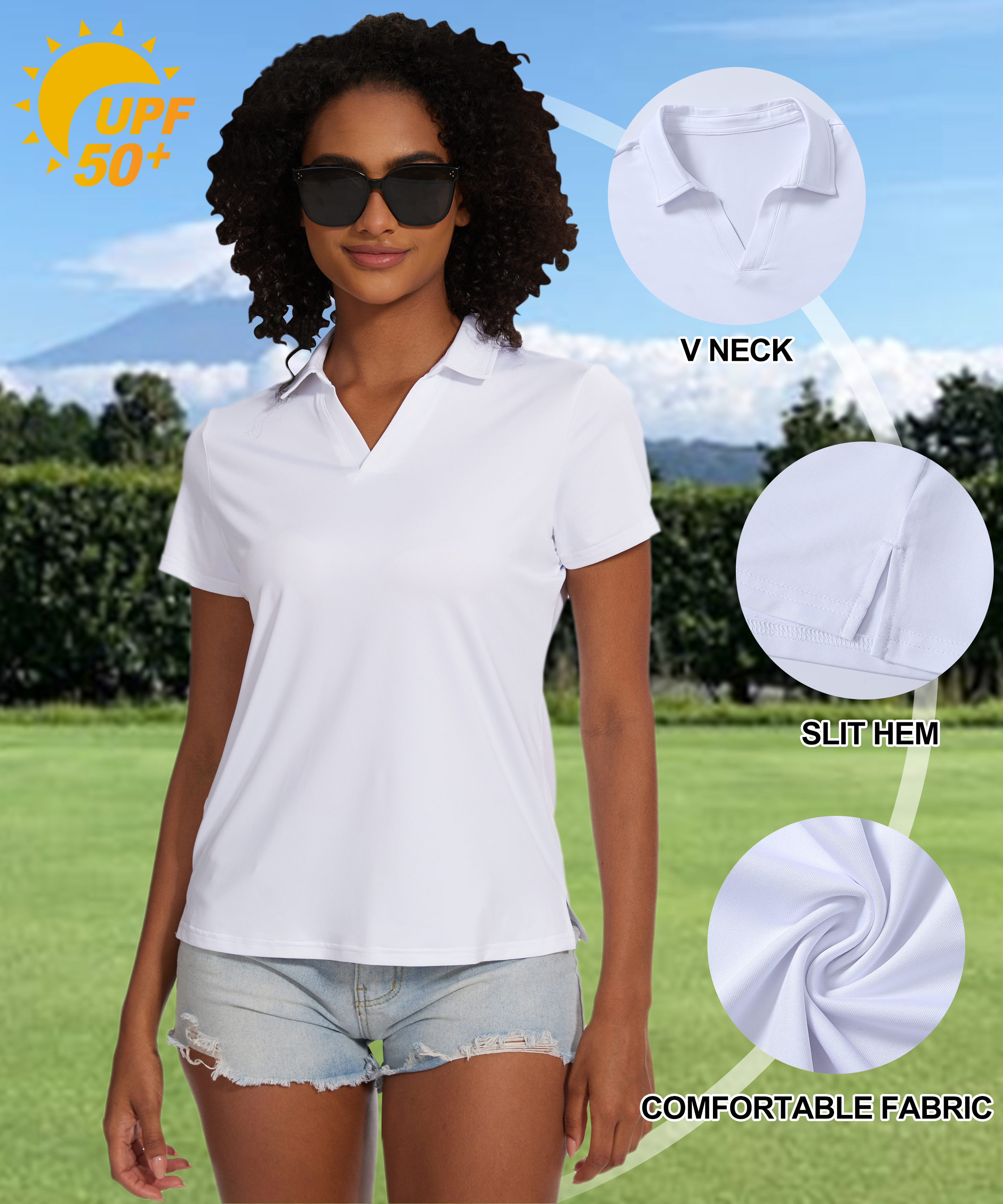 Polos de golf para mujer con cuello y manga corta, protección UPF 50+, secado rápido, tenis, transpirable, blanco, talla L 4