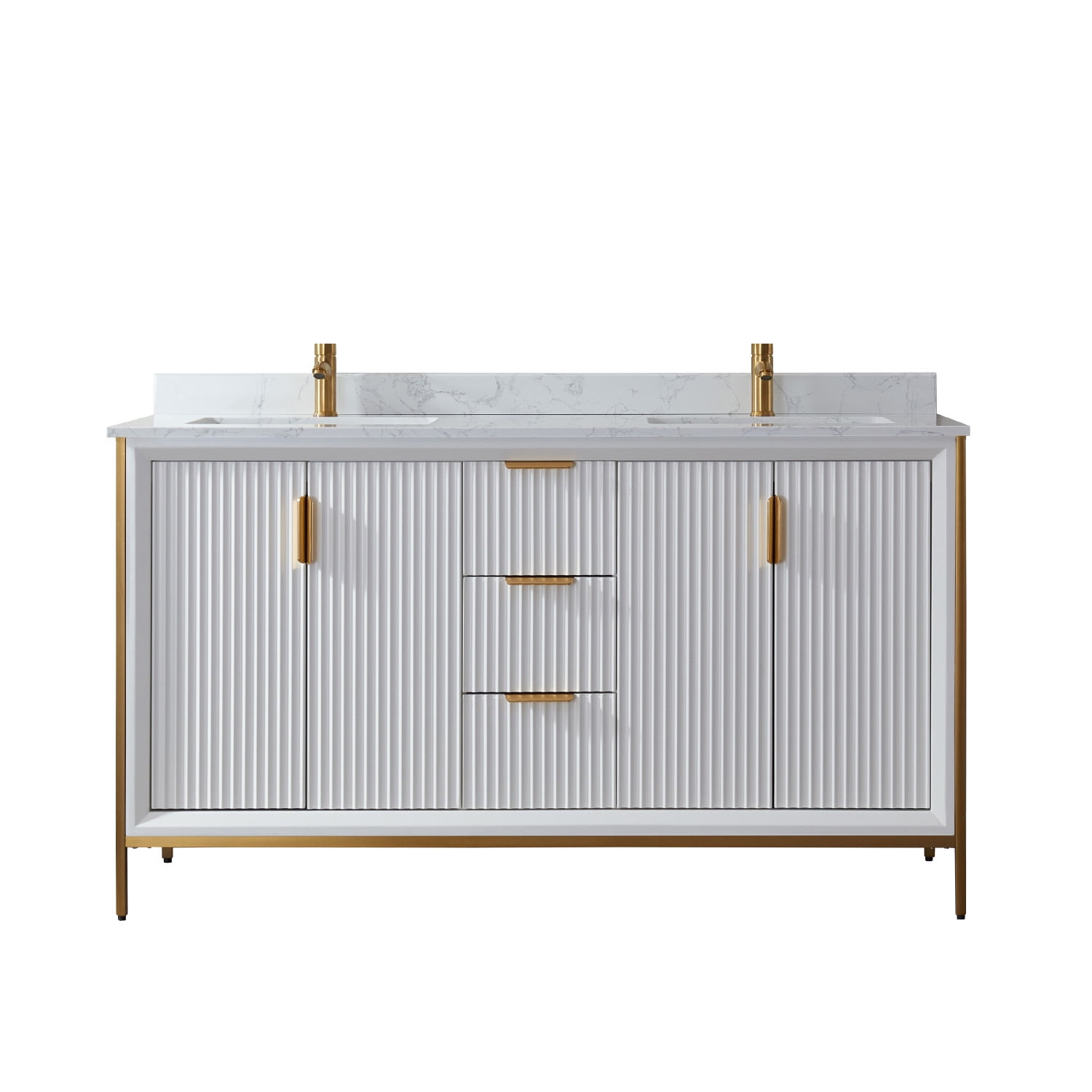 Vinnova Granada 60' Double Sink Bathroom Vanity in White, White Countertop No Mirror