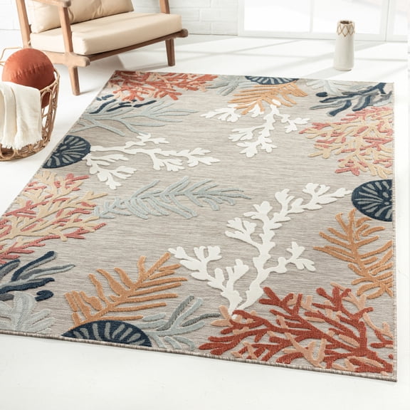 Homeroot 483054 5 x 7 ft. Coastal Coral Indoor & Outdoor Rectangle Area Rug, Multi Color