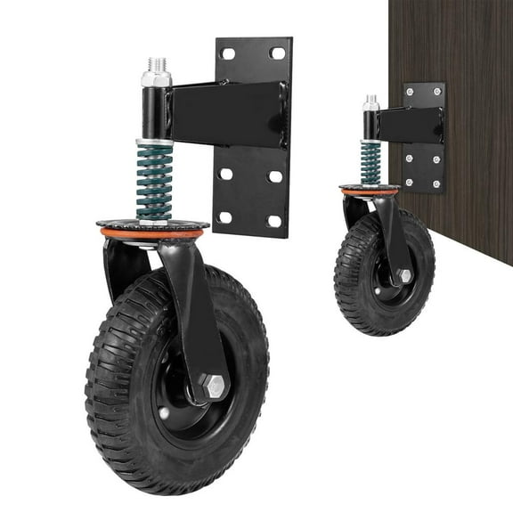Gate Wheel, 8 Inch Heavy Duty Fence Gate Wheels for Wooden Gate and Metal Tube Gate, Support to 600 lbs, Spring-Loaded 360 Degree Rotation Gate Caster Kit - Black