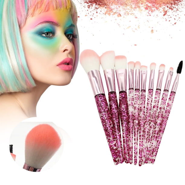 Rubor para mejillas, rubor en polvo rosa, juego de 10 brochas de maquillaje portátiles, brochas, juego de brochas para sombras de ojos, brochas de maquillaje