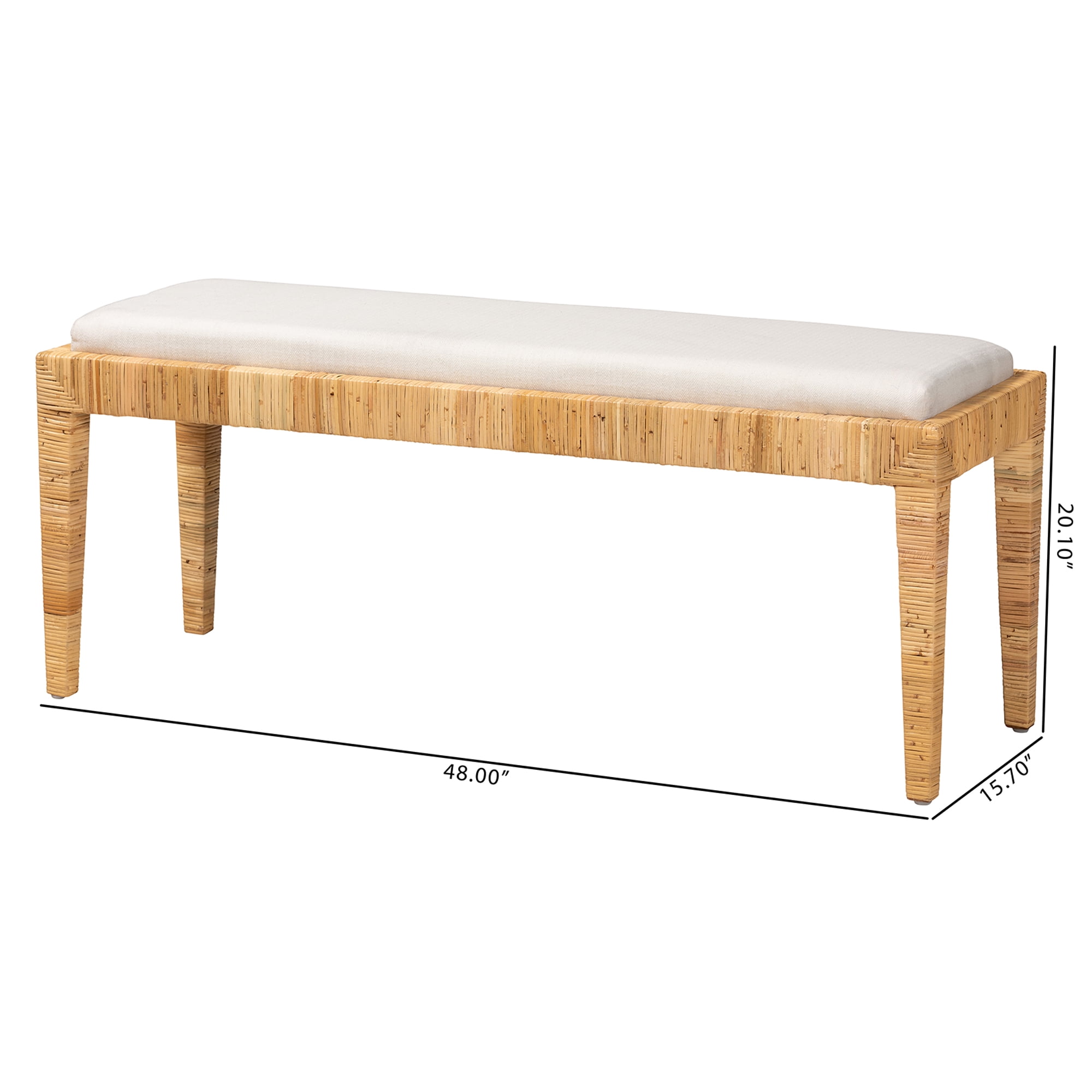 Bali & Pari Sofia Rattan and Mahogany Wood Boho Indoor Bench, Natural Brown