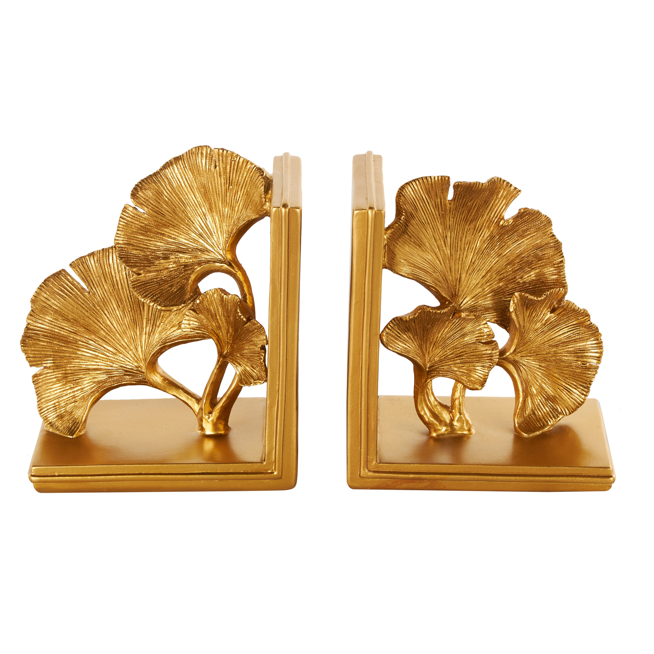 DecMode 7" Ginkgo Tree Gold Polystone Bookends (Set of 2)