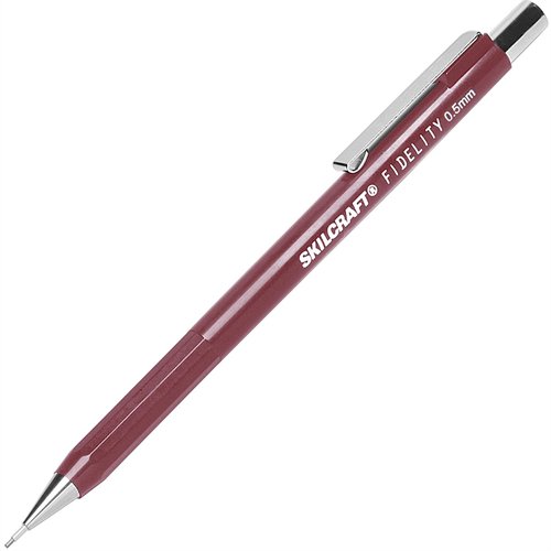 Skilcraft Mechanical Pencils, .5mm, Fine Pt, 12/Pk, Burgundy Barrel