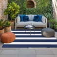 thumbnail image 2 of Navy Blue Stripe Outdoor Rug for Patio/Deck/Porch, Non-Slip Large Area Rug 3 x 5 Ft, Modern Simple Geometric White Striped Indoor Outdoor Rugs Washable Area Rugs, Reversible Camping Rug Carpet Runner, 2 of 8