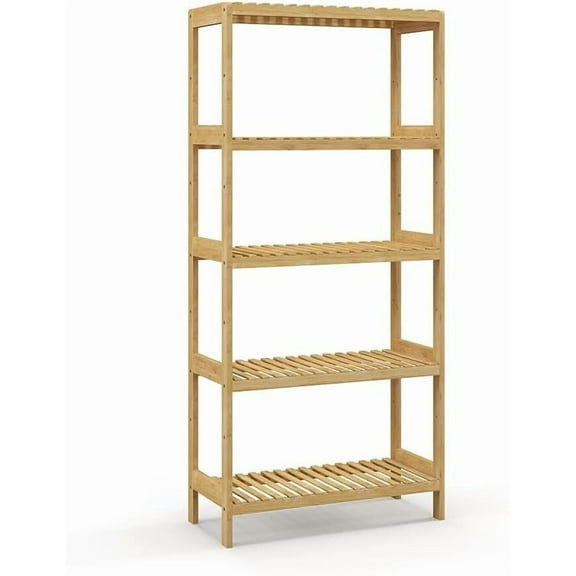 ZOPan 5-Tier Adjustable Bamboo Bookshelf Freestanding Shelf Unit for Kitchen, Bathroom