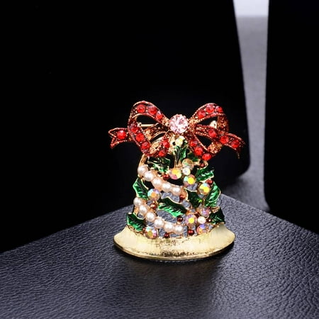 Red Ribbon Pin - Holiday Clearance Festival Red Ribbon Bow Brooch Christmas Jingle Bell Rhinestone Brooch Pins Women Jewelry
