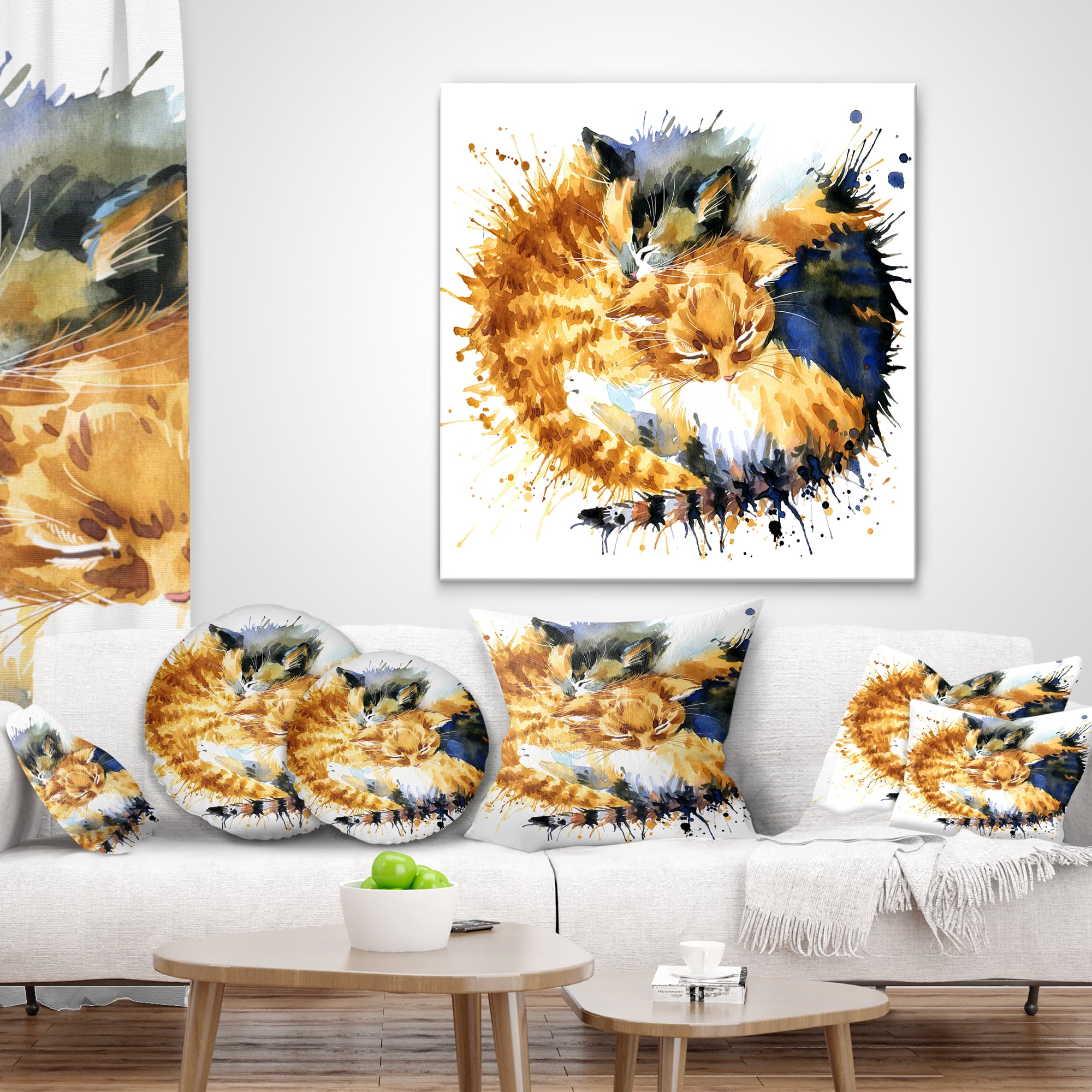 Designart Cute Kitten Graphical Illustration - Animal Throw Pillow - 12x20