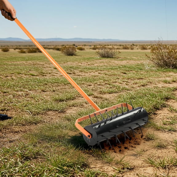 Zimtown 17-Inch Heavy Duty Steel Lawn Aerator, Rolling Garden Tool for Soil Aeration, Orange/Black