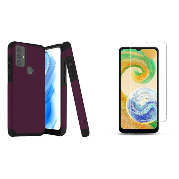 MK Dual Layer Slim Case for Galaxy A14 5G, Durable Shockproof Impact Resistant Bumper Protective Cover with Tempered Glass Screen Protectors (Dark Purple Violet)