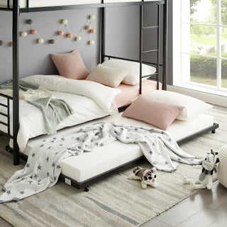 K&b Furniture Hi-Riser Metal Bed with Pop-Up in White