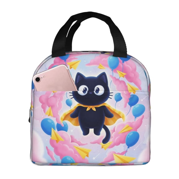 Black Cat Insulated Lunch Bag Reusable Lunch Box For Women Men Leakproof Thermal Meal Prep Tote With Front Pocket For Work Office Picnic Travel Beach