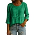 thumbnail image 2 of Uootdi Women's Tops 3/4 Sleeve Crew Neck Peplum Blouses Bohemian Casual Style Linen Blend Lightweight Breathable Relaxed Fit Shirts Gift, 2 of 6