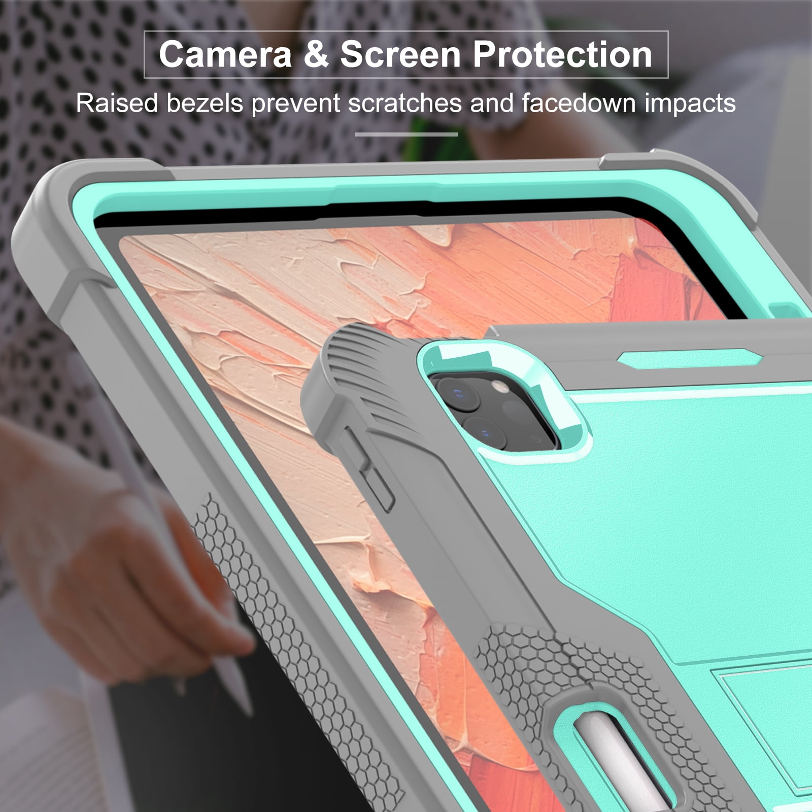 Casetego for iPad Pro 11 Inch Case M4 (2024) 5th Generation with Pencil Holder & Kickstand, Heavy Duty Military Grade Full-Body Shockproof Rugged Protective Cover for iPad Pro 11 Inch M4,Green Gray