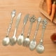 thumbnail image 3 of Billuyoard 2020 6 uds bronce tallado ecológico pequeño té café cucharas comida tenedor cuchara para mezclar Mostrada plata Billuyoard JJ6505-02, 3 of 6