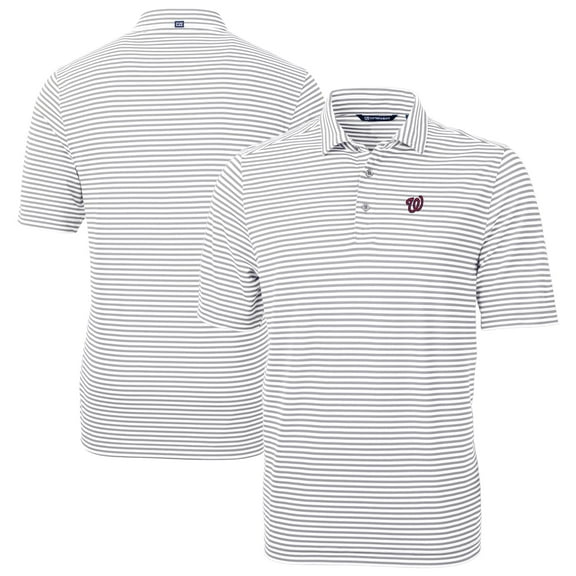 Men's Cutter & Buck Gray Washington Nationals Virtue Eco Pique Stripe Recycled Polo