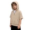 thumbnail image 4 of Ticikt Boys Knit Short Sleeve Hooded Sweatshirt Casual Pullover Top for Kids Youth Children,Color:Khaki,Size:3-4 Years, 4 of 4