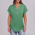 thumbnail image 5 of Kaemgyyd Oversized Tshirts for Women Breathable Loose Button V Neck Tops Lightweight Roll Short Sleeve Basic Tee, 5 of 7