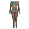 thumbnail image 3 of Women Christmas Romper Jumpsuits V-Neck Long Sleeve One Piece Bodysuit Lounge Striped Pajamas Outfit Set, 3 of 7