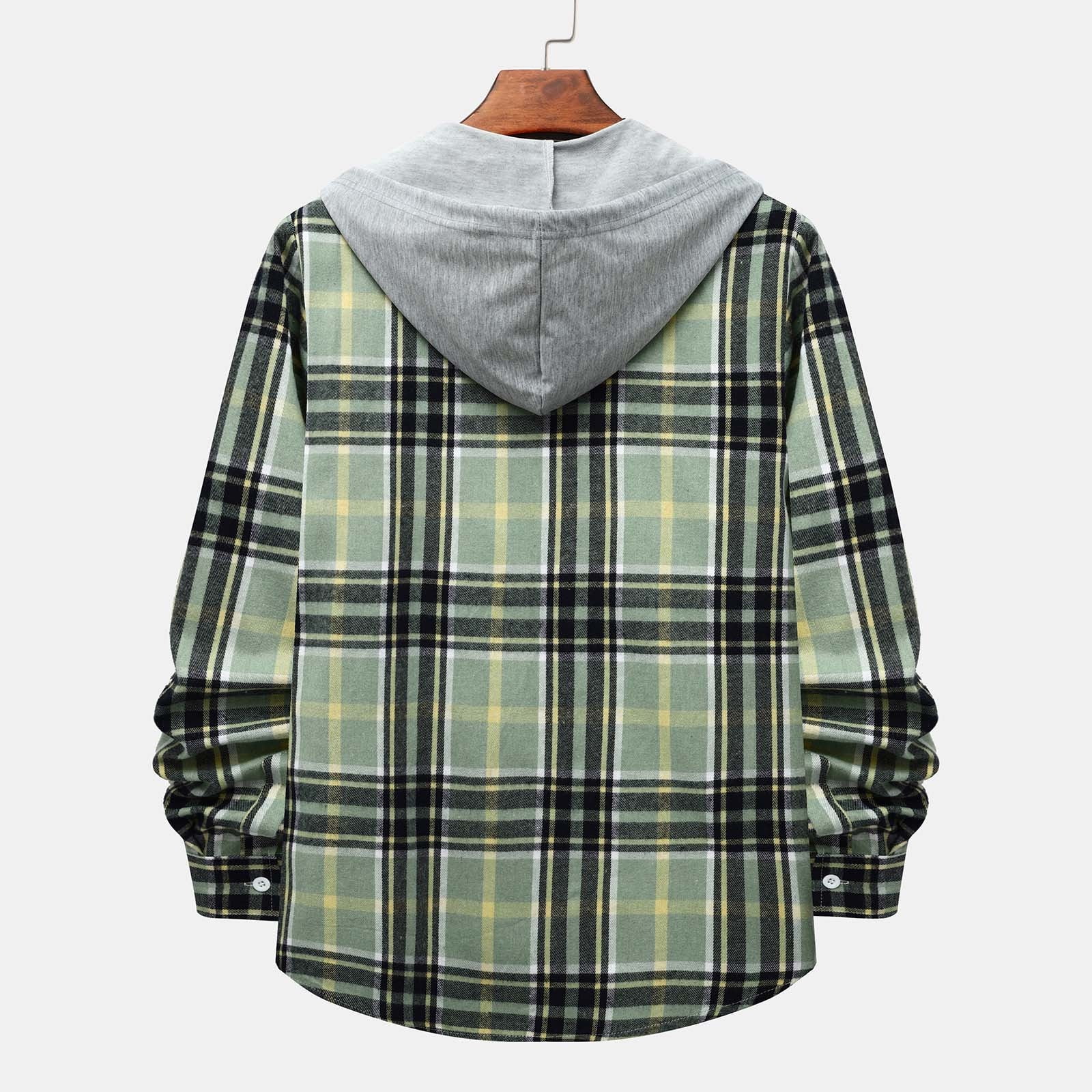 【EZKATON】★男女兼用★25SS SCREEN HOOD CHECK SHIRTS ZCFZJW Mens Classic Plaid Long Sleeve Hooded Shirts Casual