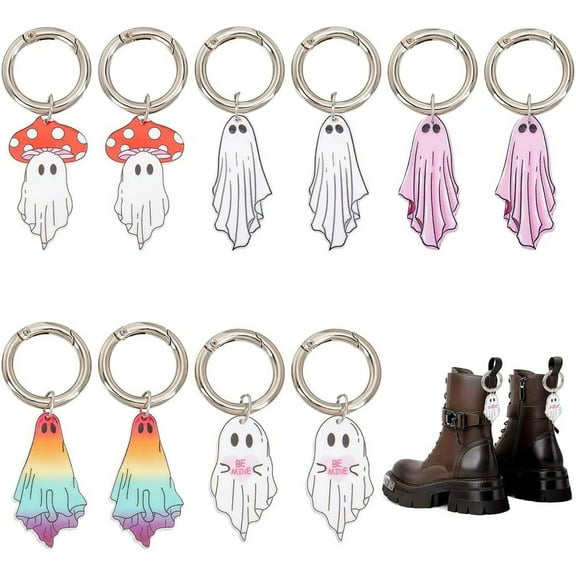 10 Pcs Charms - 5 Styles Ghost Shape Acrylic Shoe Charms with Alloy Spring Rings Key Chains and Rings for Boots Shoes Bags Decor