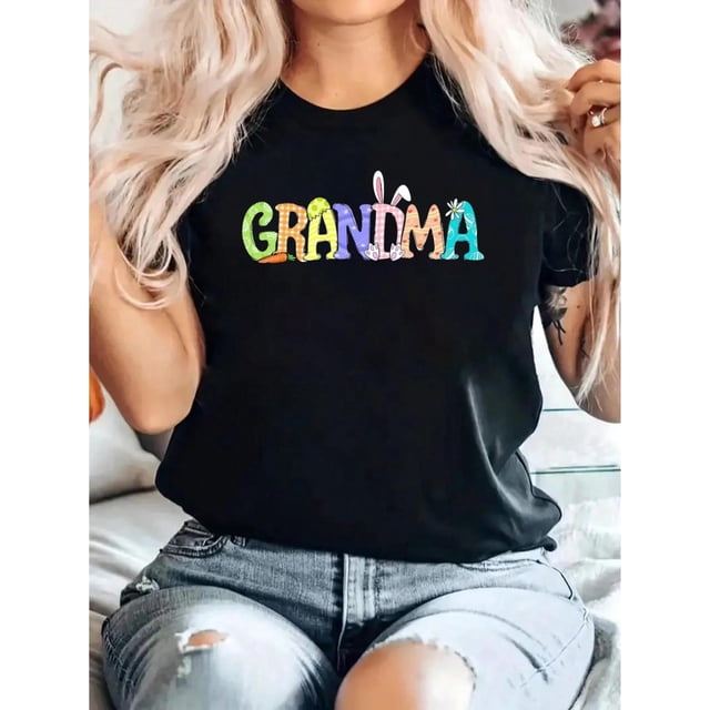 Easter Grandma Grandpa T-Shirt, Custom Cute Bunny Easter Shirt, Happy Easter Day, Easer Day Gift, 100% Cotton, Breathable & Comfort Fit, Short Sleeve Crew Neck Top For All Seasons