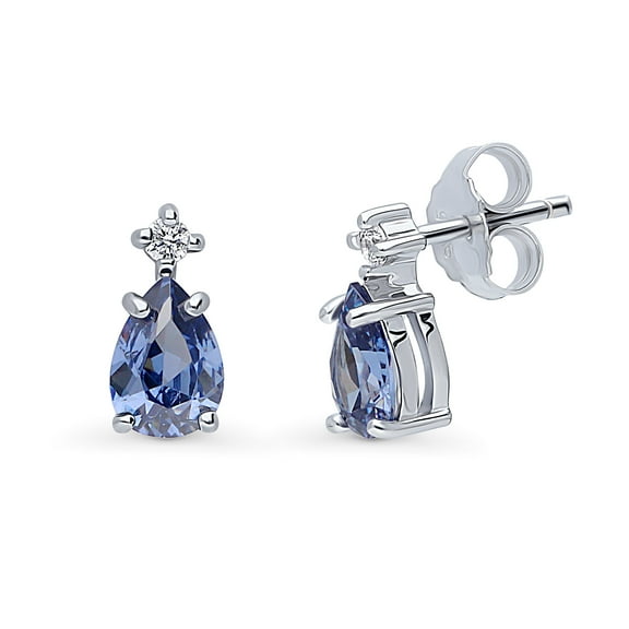 BERRICLE Sterling Silver Solitaire Pear Cut Cubic Zirconia CZ 2-Stone Fashion Anniversary Stud Earrings for Women, Rhodium Plated 1.4 Carat, Tanzanite