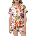 thumbnail image 5 of Girl Satin Pajamas Set Shorts Cute Shorts Sleeve V Neck Floral Print Bow Tie Open Front Silky Pjs Comfortable Cute Summer Shorts Outfit Gifts for Kids,Pink,150(10-11 Years), 5 of 5