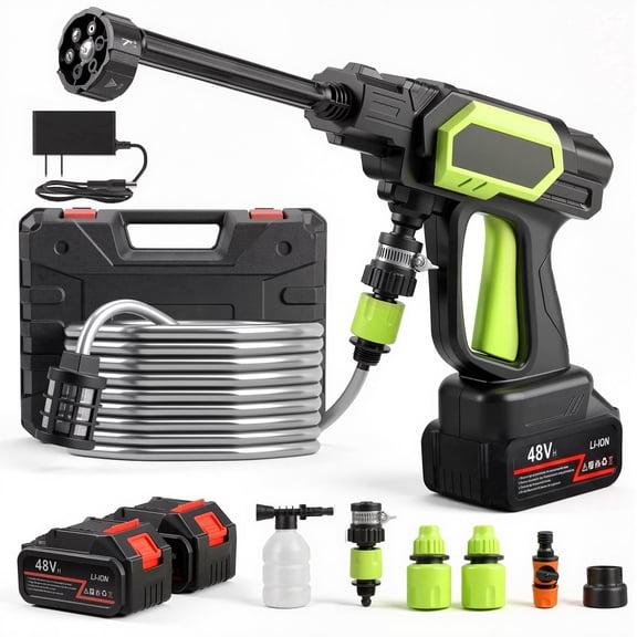 OHHANI Cordless Pressure Washer, 1000PSI 2.4GPM 6-in-1 Nozzles, Portable Handheld Pressure Washer, 48V with Two 20000mAh Batteries, Suitable for Home Car Garden