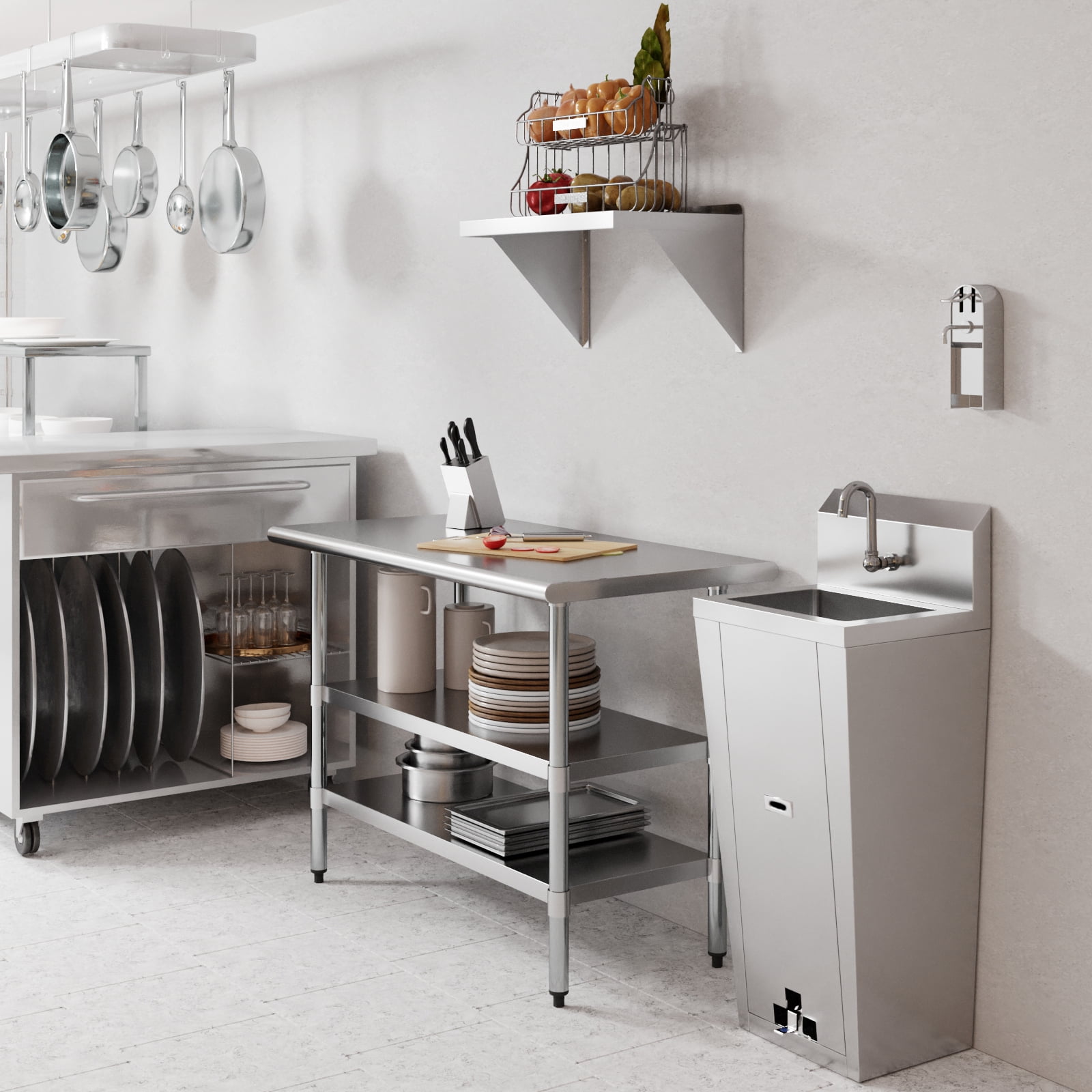 AmGood Hands-Free Stainless Steel Pedestal Hand Sink with Foot Pedal and Faucet