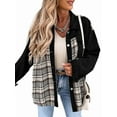 thumbnail image 3 of Women'S Oversized Casual Long Sleeve Button Down Plaid Shacket Boyfriend Jean Jacket with Pockets Black XXL, 3 of 9