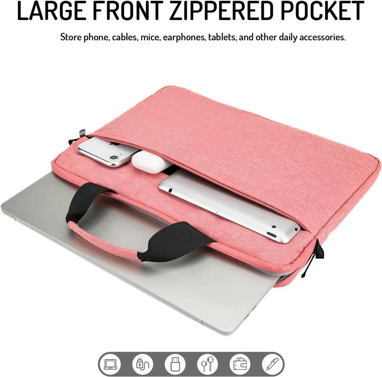14-15 Inch Laptop Shoulder Messenger Bag Carrying Case Briefcase Slim Protective Computer Sleeve with Handle Strap Pocket for MacBook Acer ASUS HP Surface Dell Chromebook