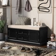 thumbnail image 1 of OUDOSPRS Spacious Storage Bench, Features 4 Doors with Adjustable Shelves and Removable Cushion, Great for Entryway and Living Room(Black), 1 of 9