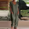 thumbnail image 4 of Harem Jumpsuits For Women Casual V Neck Short Sleeve Romper Baggy Loose Fit Wide Leg Overalls with Pockets One Piece Onesie, 4 of 7