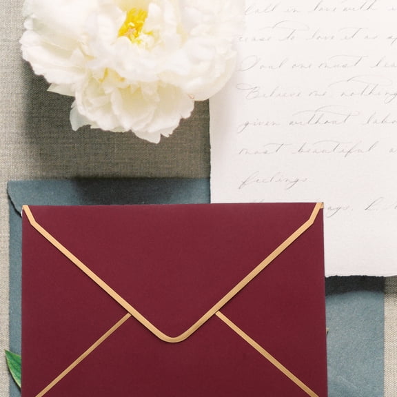 PTOOTP Dark Red Invitation Envelope Simple Design for Storage and Letter Writing 10Pcs