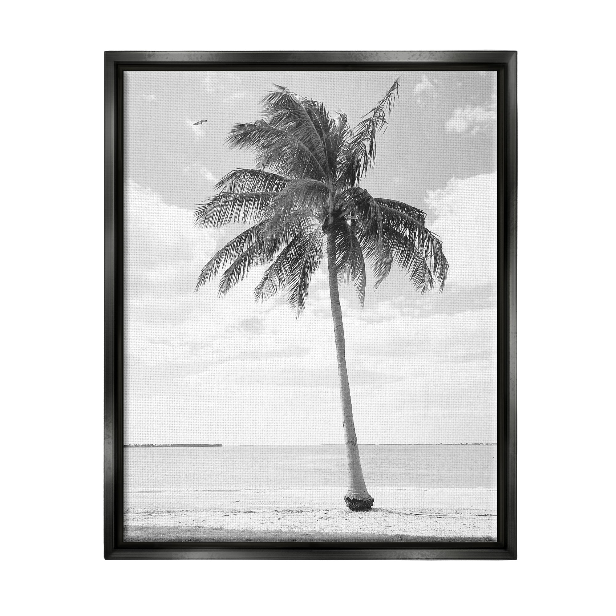 Stupell Industries Single Palm Tree Monochrome Tropical Beach Plant Photograph Metallic Gold Floating Framed Canvas Print Wall Art, Design by Graffitee Studios