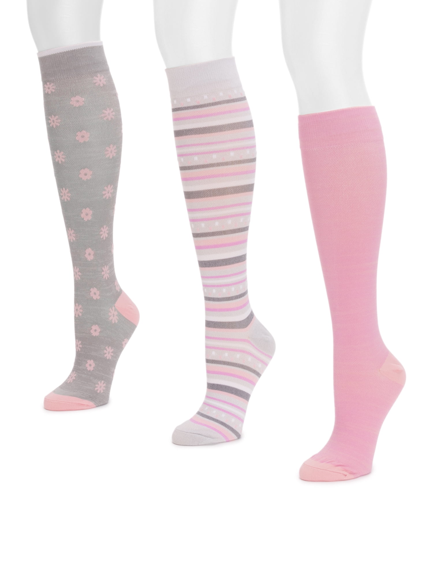Muk Luks Women's Wide Width Nylon Knee-High Compression Socks, 3 Pair Pack