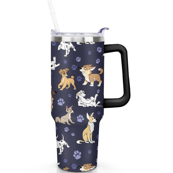 40oz Dog Tumblers Handle Flip Straw Lid Travel 40 oz Dog Tumbler with Lids Straws Vacuum Insulated Leak Proof Travel Must Have Mug Gifts for Men Women