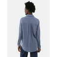 thumbnail image 3 of Time and Tru Women's Double Cloth Cotton Shirt with Long Sleeves, Sizes XS-XXXL, 3 of 5