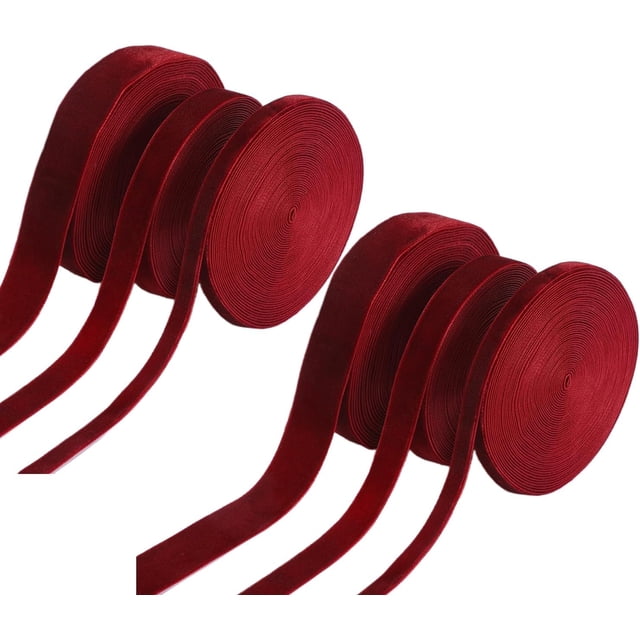Rollos Vintage Navideño Liston Terciopelo, Burdeos Rojo Listones Navideños, 3/8, 5/8, 1 pulgada de Ancho, 30 Yardas, para Arbol de Navidad rnos, DIY Envolver Regalos
