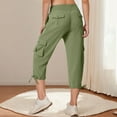 thumbnail image 4 of Qulqfy Cotton Capris for Women Cargo High Waist Tie Side Drawstring Wide Leg Green Capris S, 4 of 7