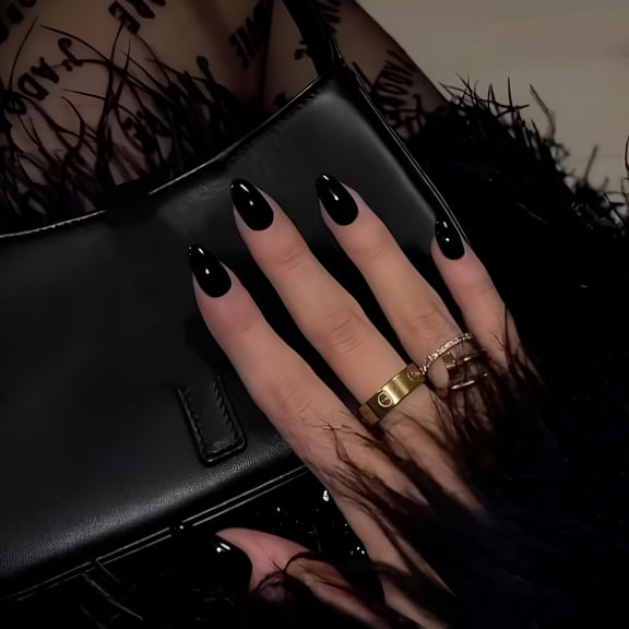 RAGUPEL Black Press on Nails Short Oval, Pure Color Round Fake Nails For Girls, Short Almond False Nails Glue on, Instant Acrylic Nails Press on, Blank Short Nails Set in 12 Sizes